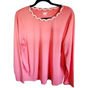 Lands End L Women's Long Sleeve Pink Salmon Top With‎ Design Collar NEW